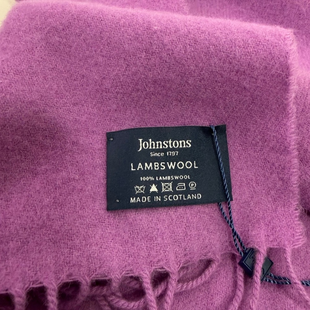 Johnstons Lambswool Scarf Women OS Purple Pink Made in Scotland NWT Solid Fringe